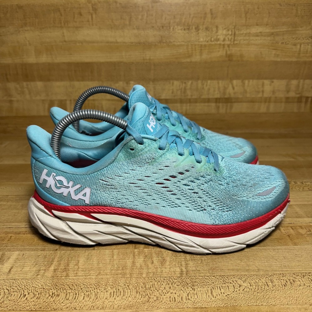 Hoka One One Clifton 8 Wide Womens 8 Blue Running Shoes 1121375 AEBL